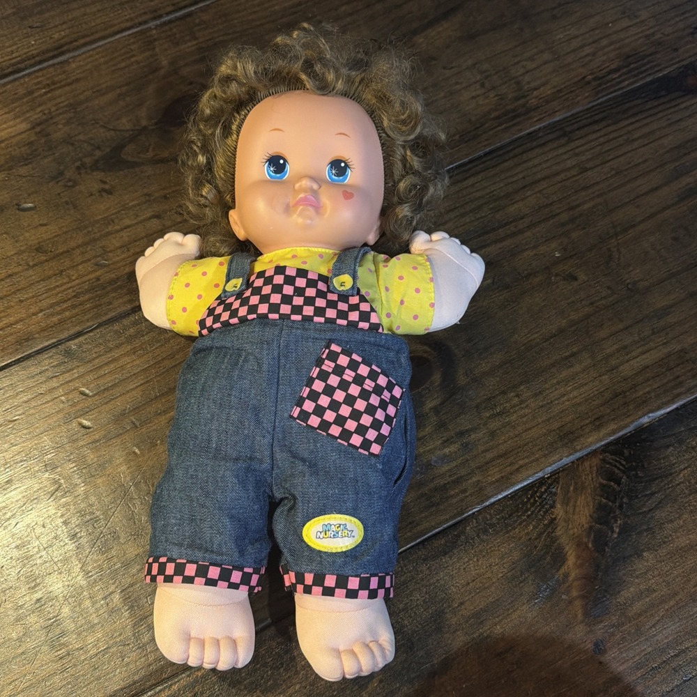 Vintage 1989 Mattel Magic Nursery Doll Soft Body Brown Curley Hair